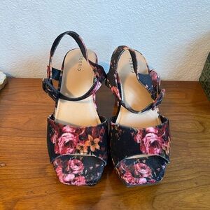 Torrid Black and Pink Floral Platform Sandals